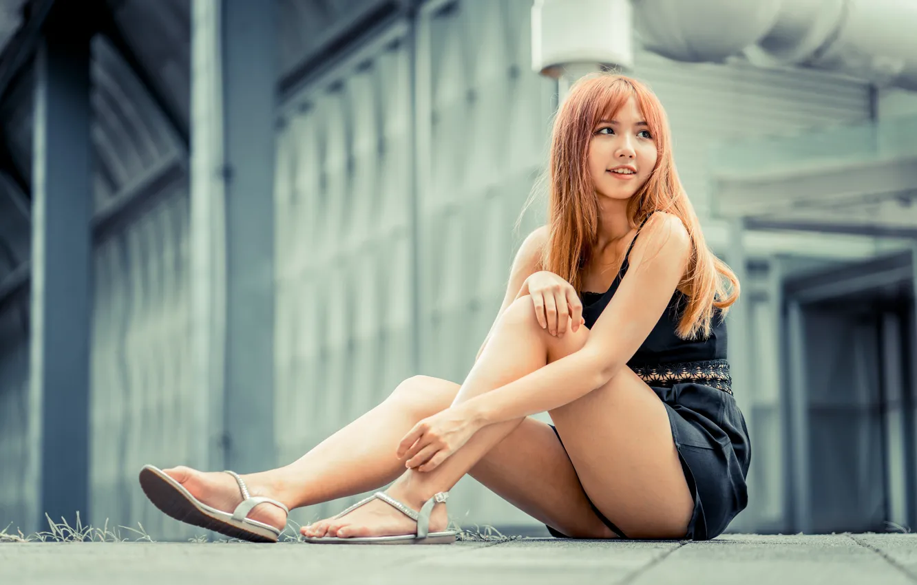 Photo wallpaper girl, hair, Asian, cutie, want, thighs, sandals, nice legs