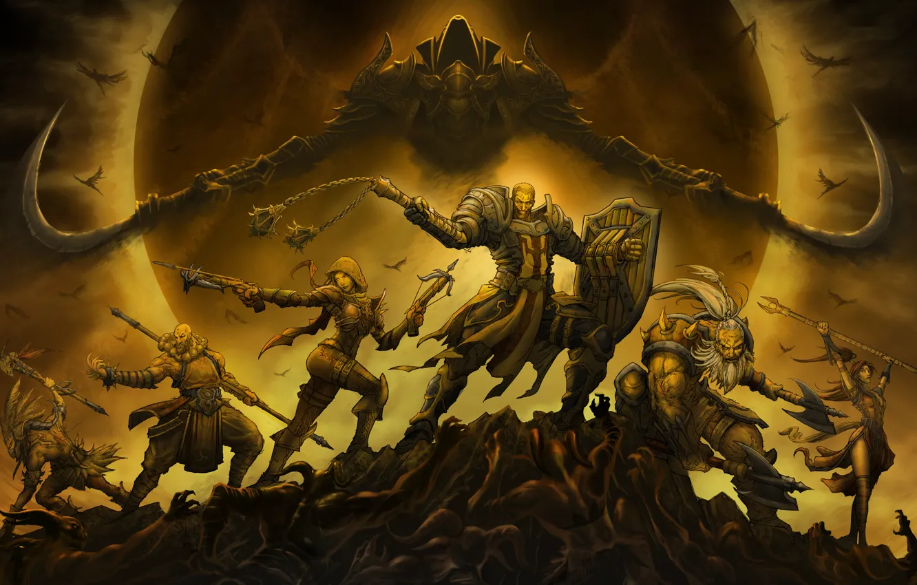 Photo wallpaper Diablo 3, Demon Hunter, Witch Doctor, Barbarian, Wizard, Monk, classes, malthael