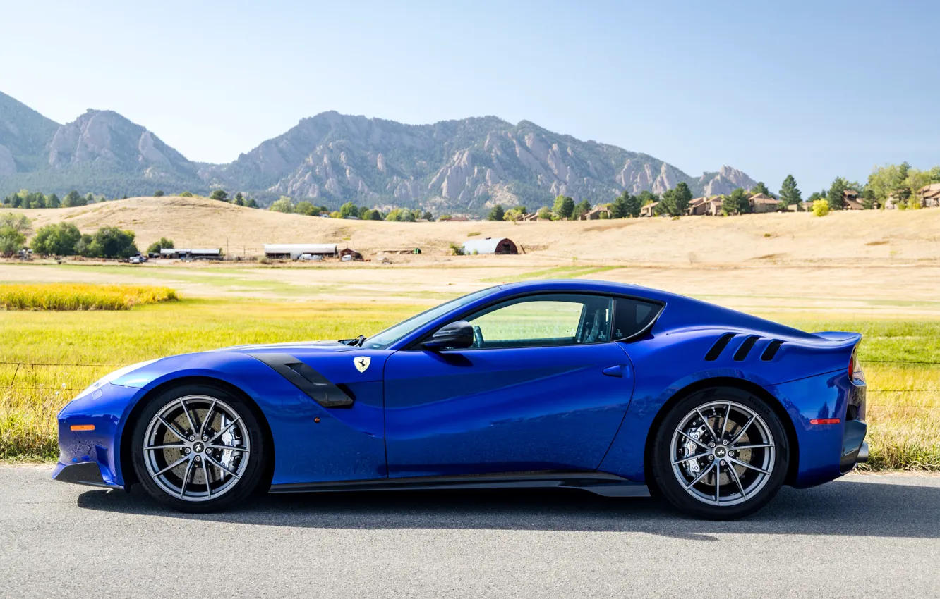 Photo wallpaper blue, sports car, side view, Gran Turismo, Ferrari F12 TDF