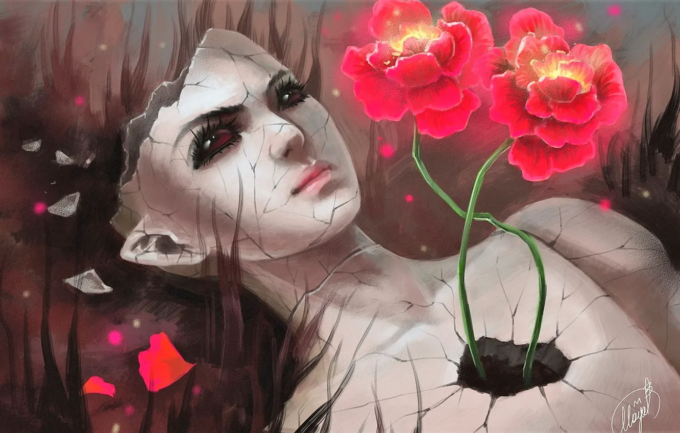 Photo wallpaper look, flowers, fragments, elf, doll