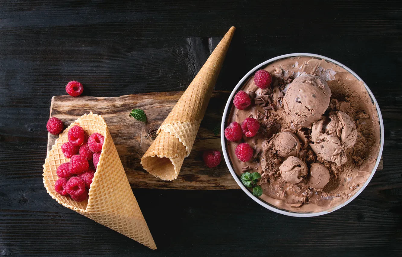 Photo wallpaper balls, berries, ice cream, chocolate, waffle cone, Natasha Breen