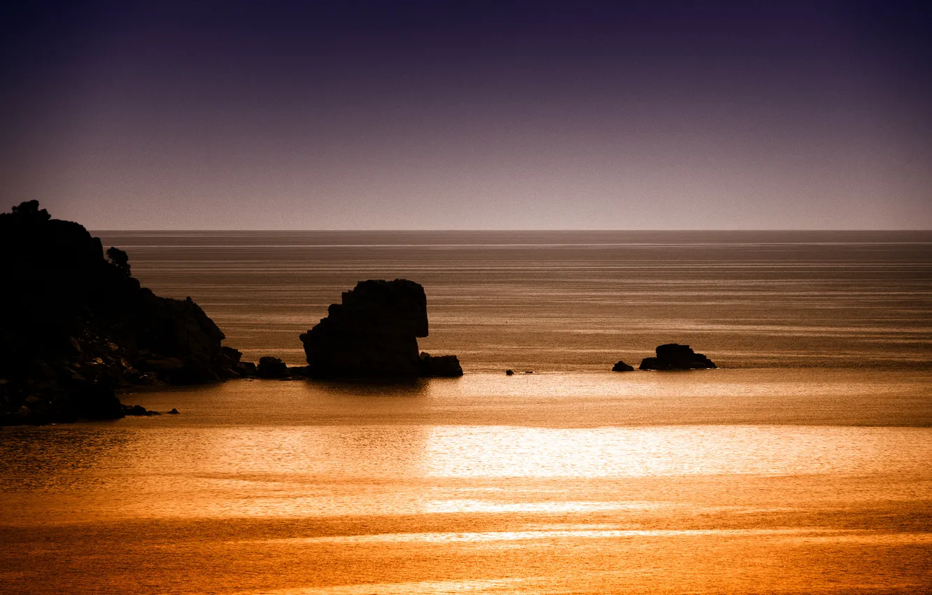 Photo wallpaper sea, the sky, stones, rocks, the evening, horizon
