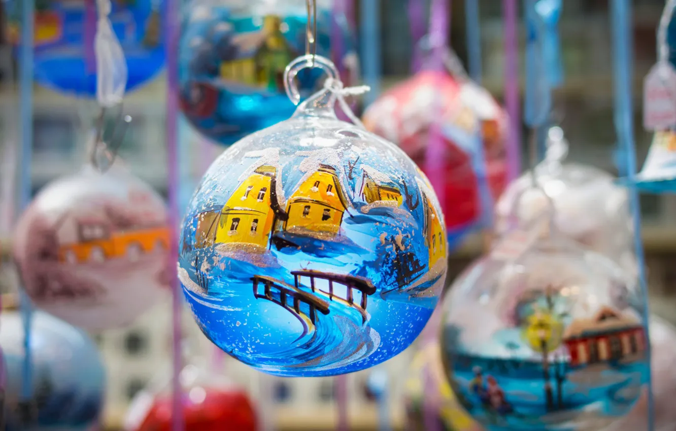 Photo wallpaper balls, decoration, holiday, toys, France, ball, Christmas, Colmar