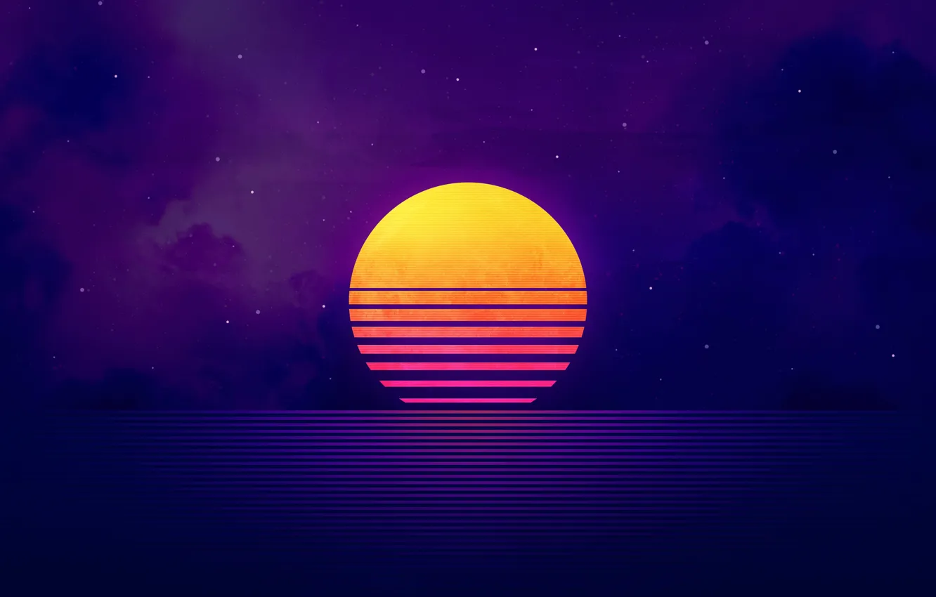 Photo wallpaper Sunset, The sun, Night, Music, Star, Style, Background, 80s