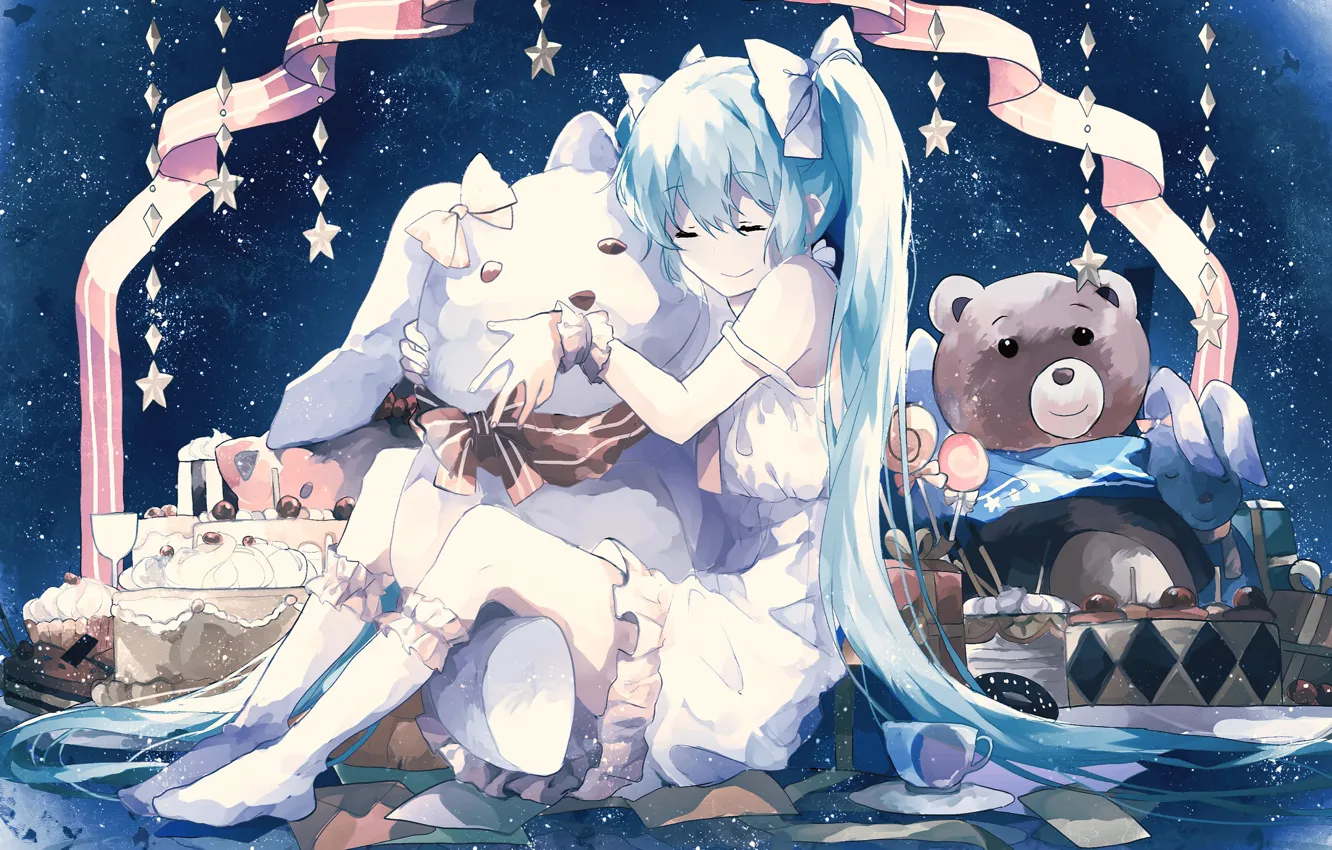 Photo wallpaper toy, bear, girl, vocaloid, hatsune miku, Vocaloid, Hatsune Miku