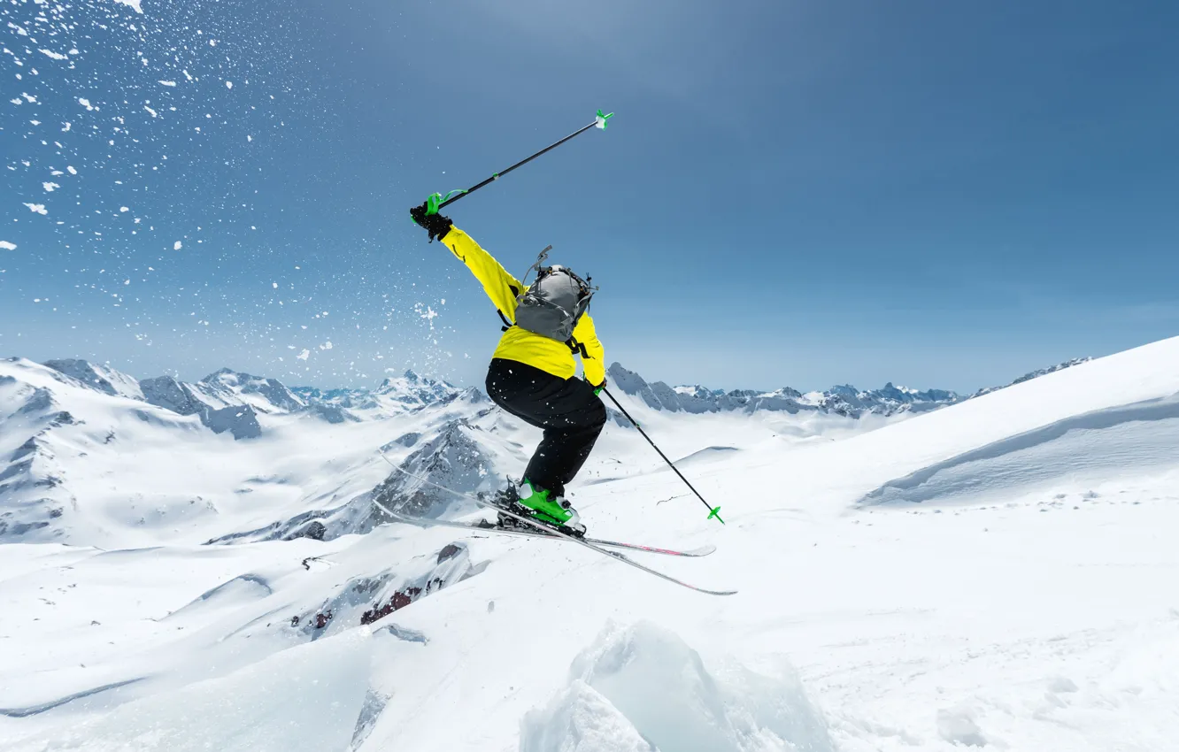 Photo wallpaper photo, Winter, Snow, Sport, Jump, Skiing