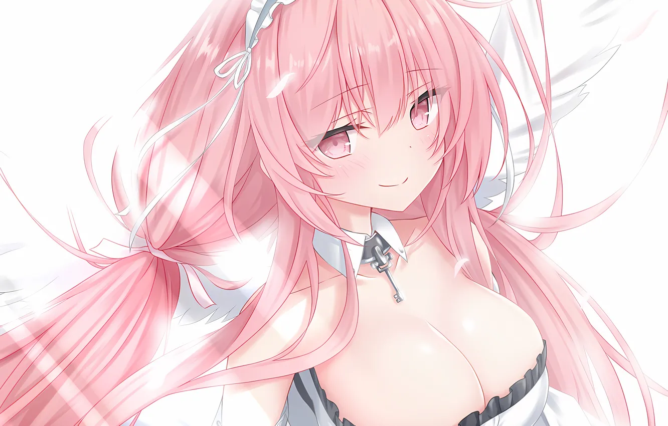 Photo wallpaper girl, sexy, cleavage, pink hair, long hair, dress, boobs, anime