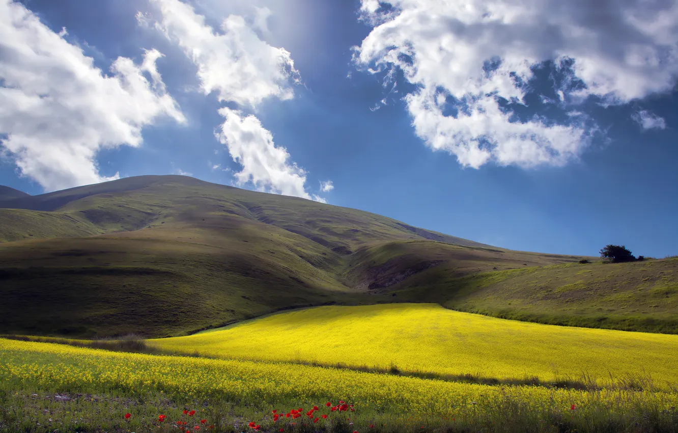 Photo wallpaper field, the sky, hills, valley, Italy, Monti Prenestini