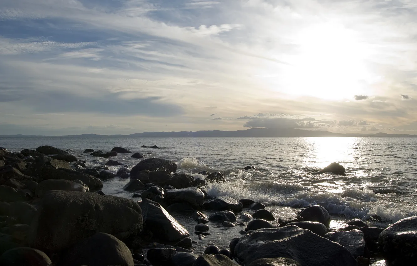 Photo wallpaper sea, landscape, stones, photo, shore