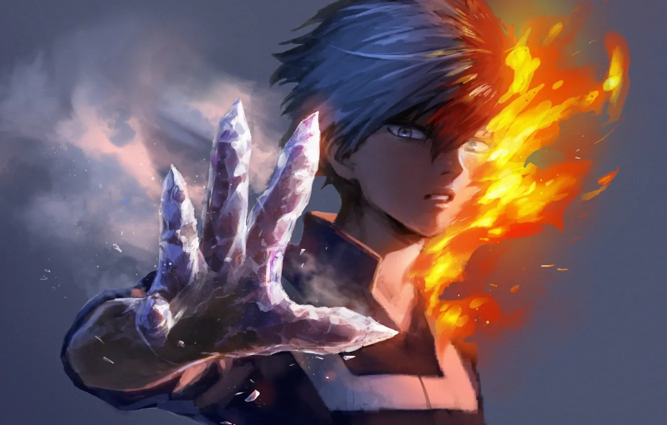 Photo wallpaper ice, flame, guy, Boku no Hero Academy, My hero Academy, Todoroki Shoto