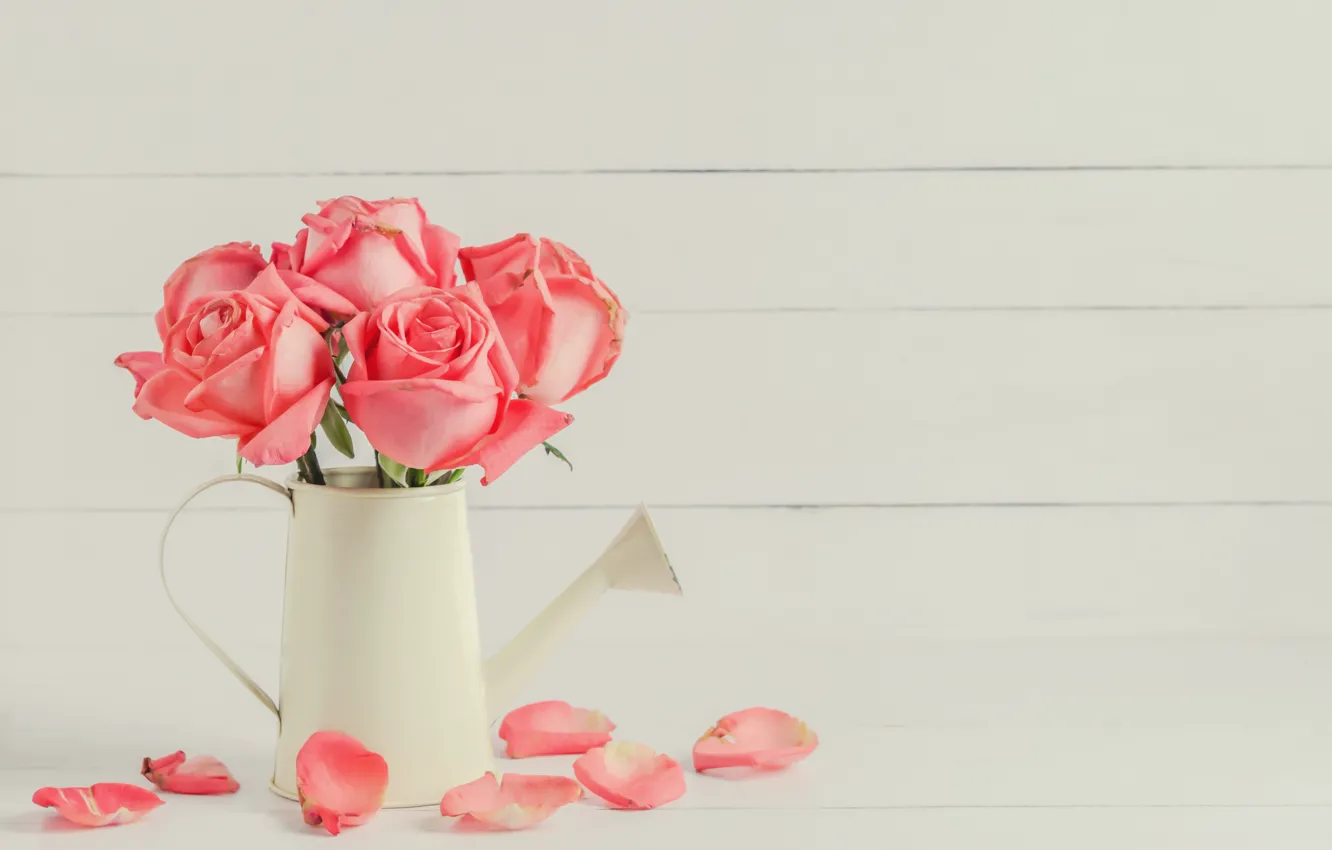 Photo wallpaper flowers, roses, bouquet, petals, pink, buds, fresh, pink