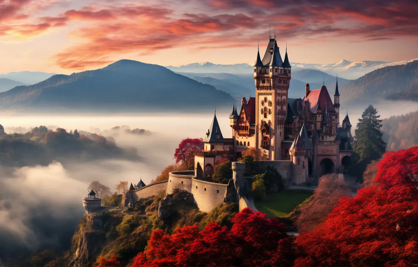 Photo wallpaper castle, rocks, view, rocks, castle, ancient, Ancient, gloomy