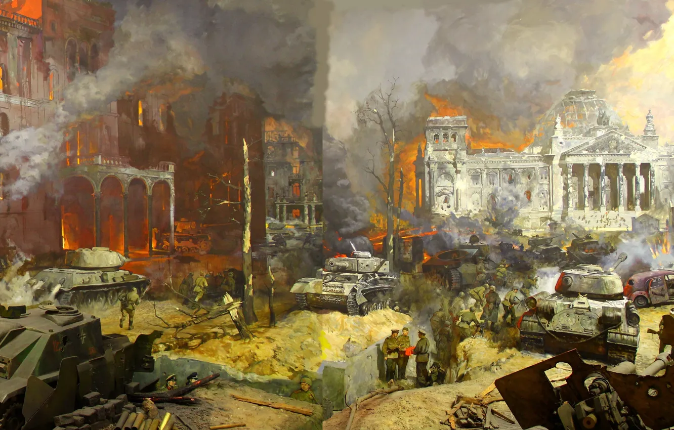 Photo wallpaper war, picture, battle, soldiers, tank, Moscow, WWII, The great Patriotic war