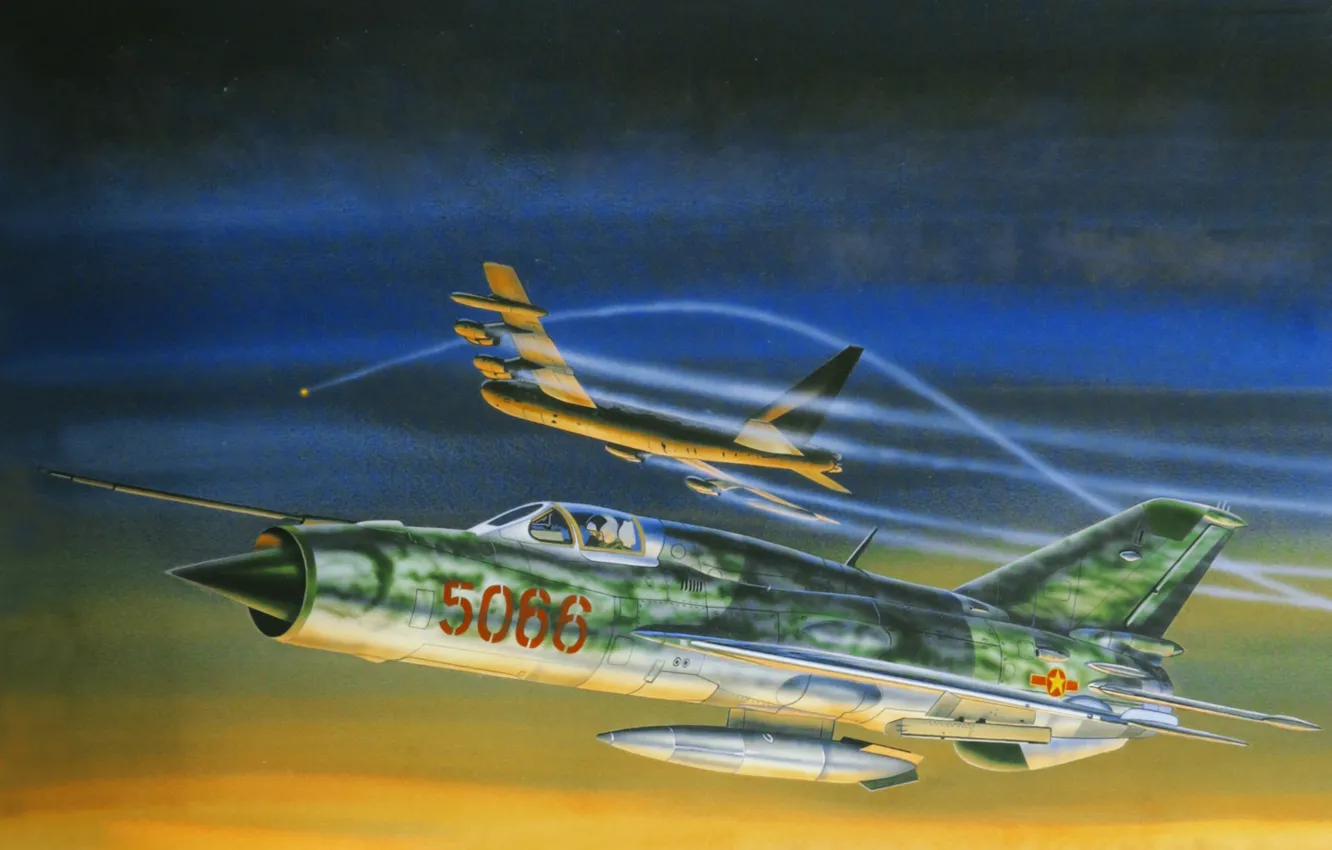 Photo wallpaper art, painting, aviation, jet, MiG-21 Fishbed