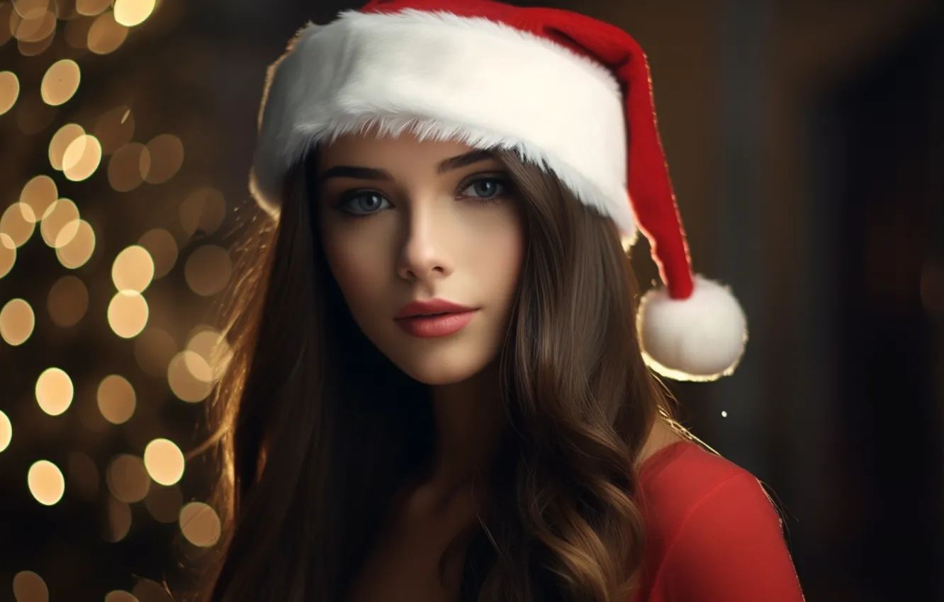 Photo wallpaper look, girl, light, lights, smile, new year, portrait, Christmas