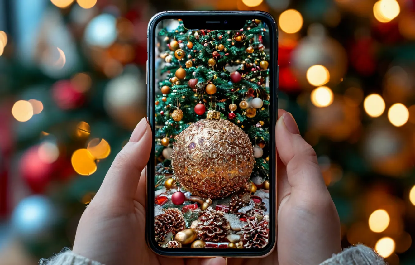 Photo wallpaper tree, Christmas, new year, smartphone