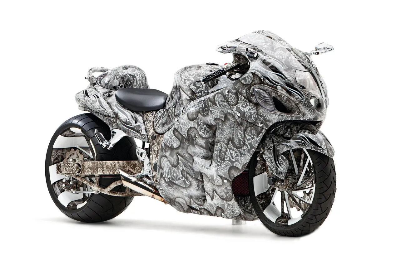 Photo wallpaper PATTERNS, AIRBRUSHING, SPORTBIKE, DRIVES, suzuki hayabusa, WHEEL