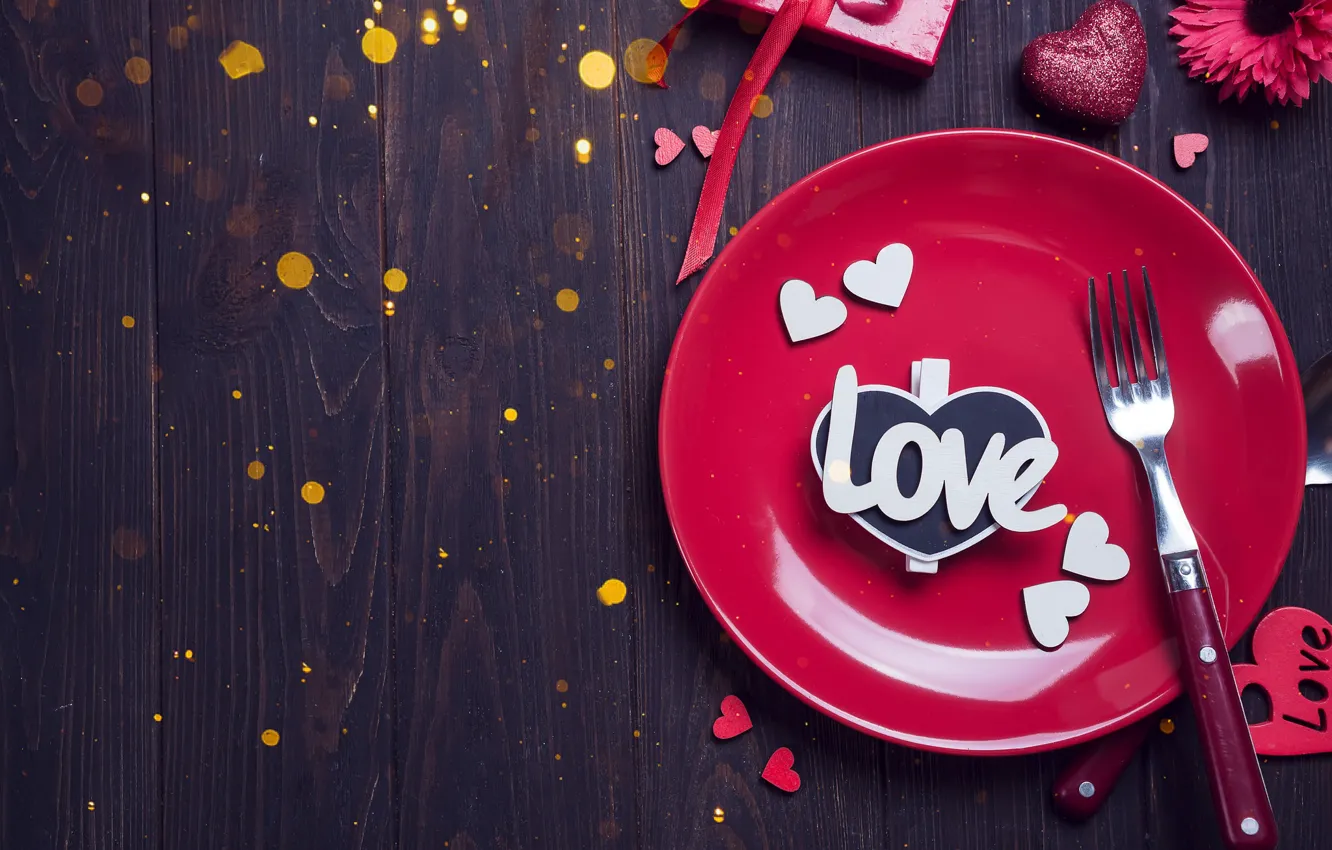 Photo wallpaper love, holiday, plate, hearts, plug