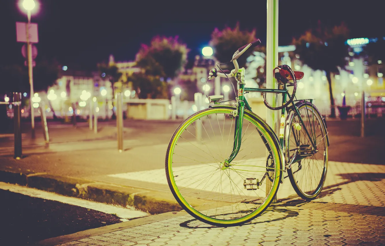 Photo wallpaper light, bike, the city, square, lamppost