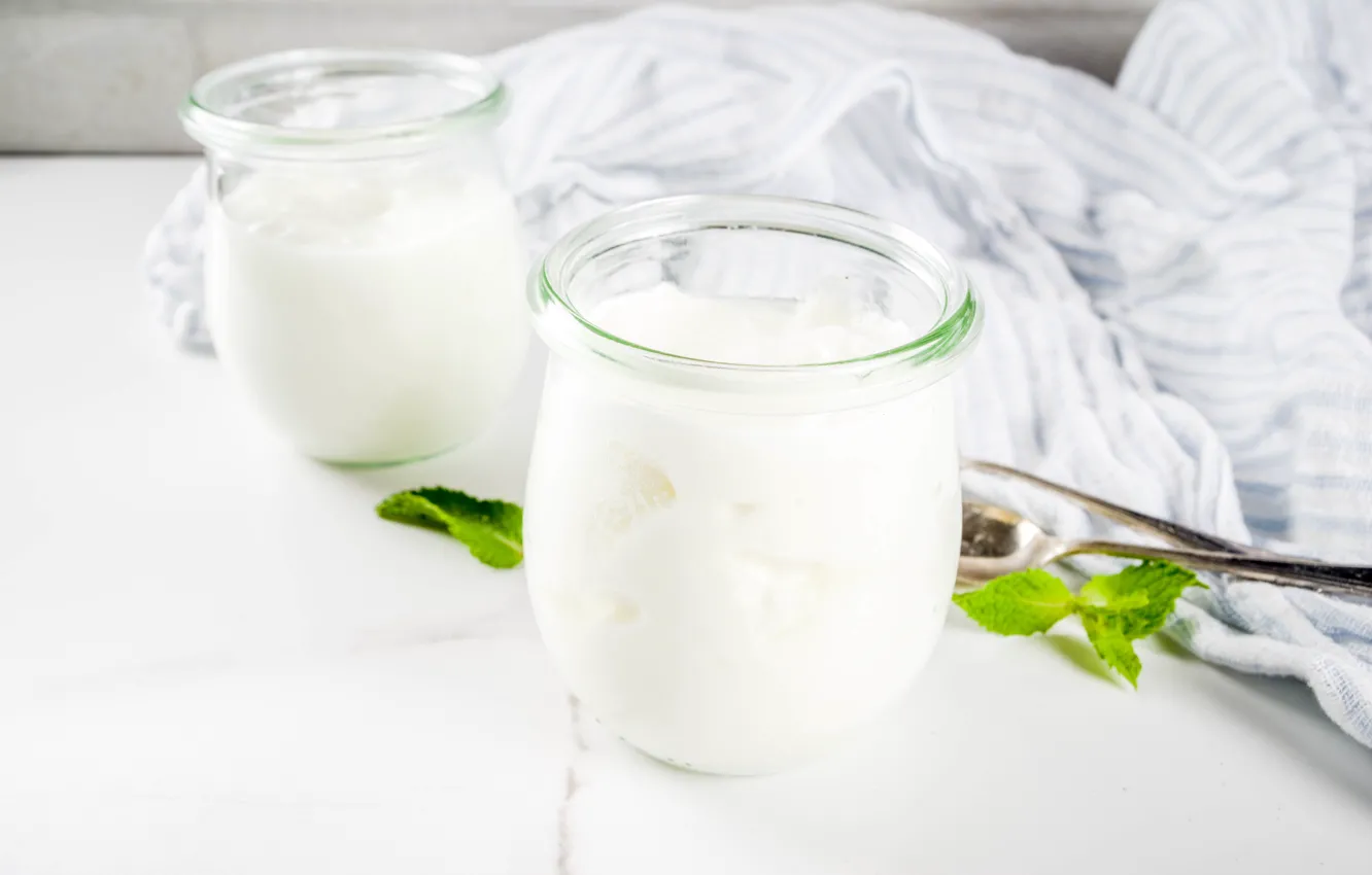 Photo wallpaper Breakfast, jars, spoon, yogurt