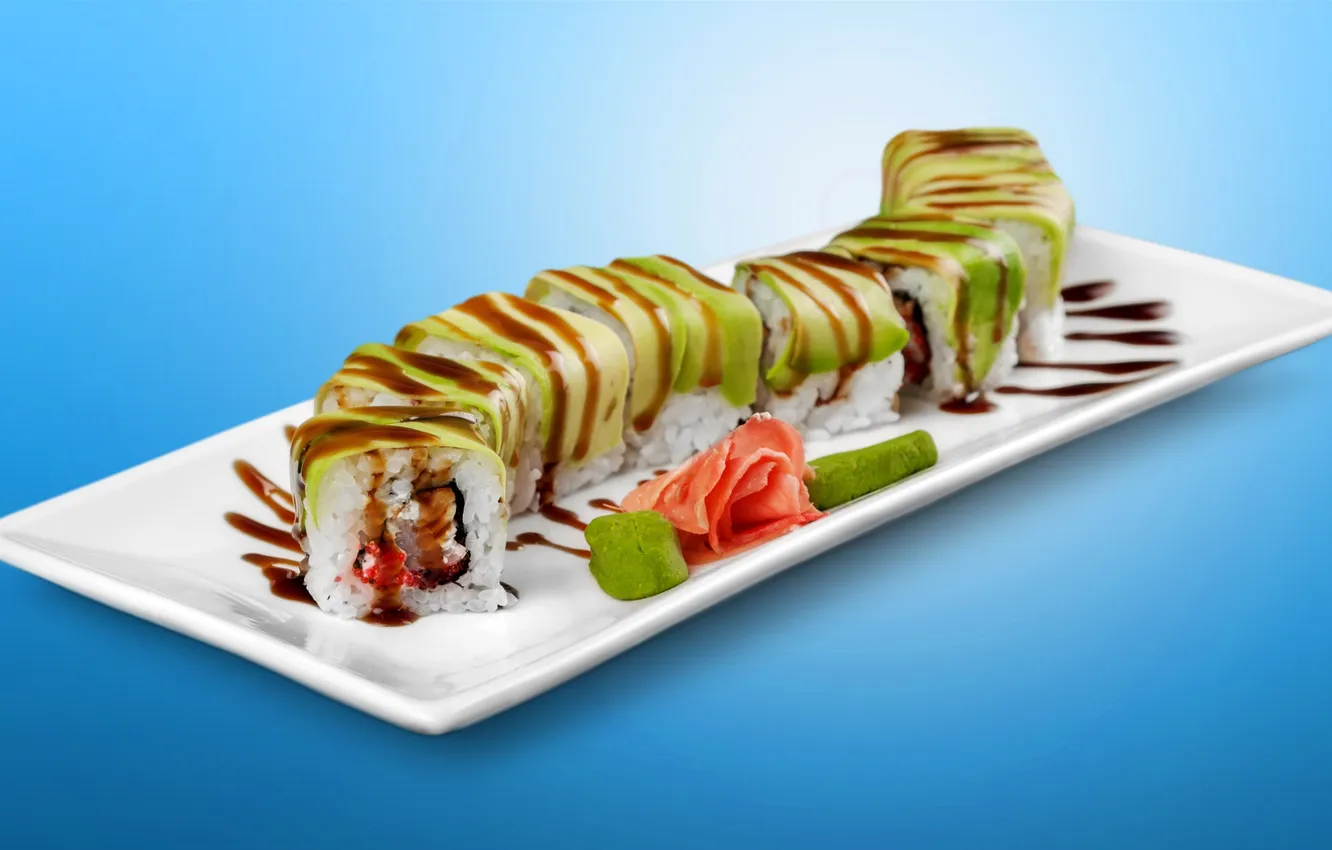 Photo wallpaper sushi, sushi, rolls, japanese, seafood