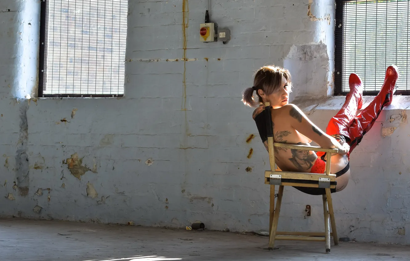 Photo wallpaper girl, window, chair