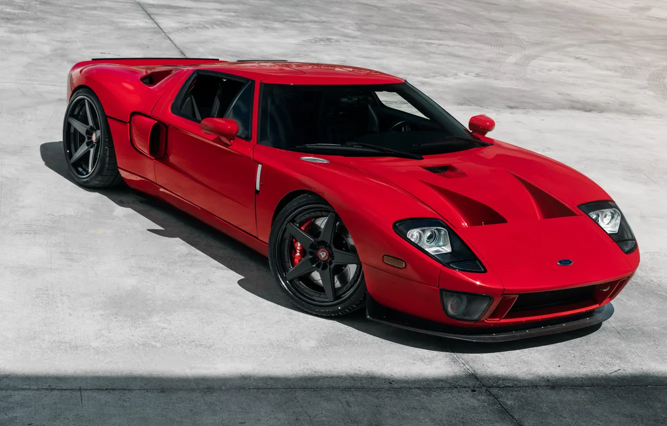 Photo wallpaper Ford, Ford GT, Red, Side, HRE, Black Wheels