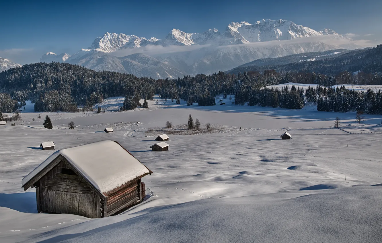 Photo wallpaper winter, snow, trees, mountains, Germany, slope, Bayern, Alps