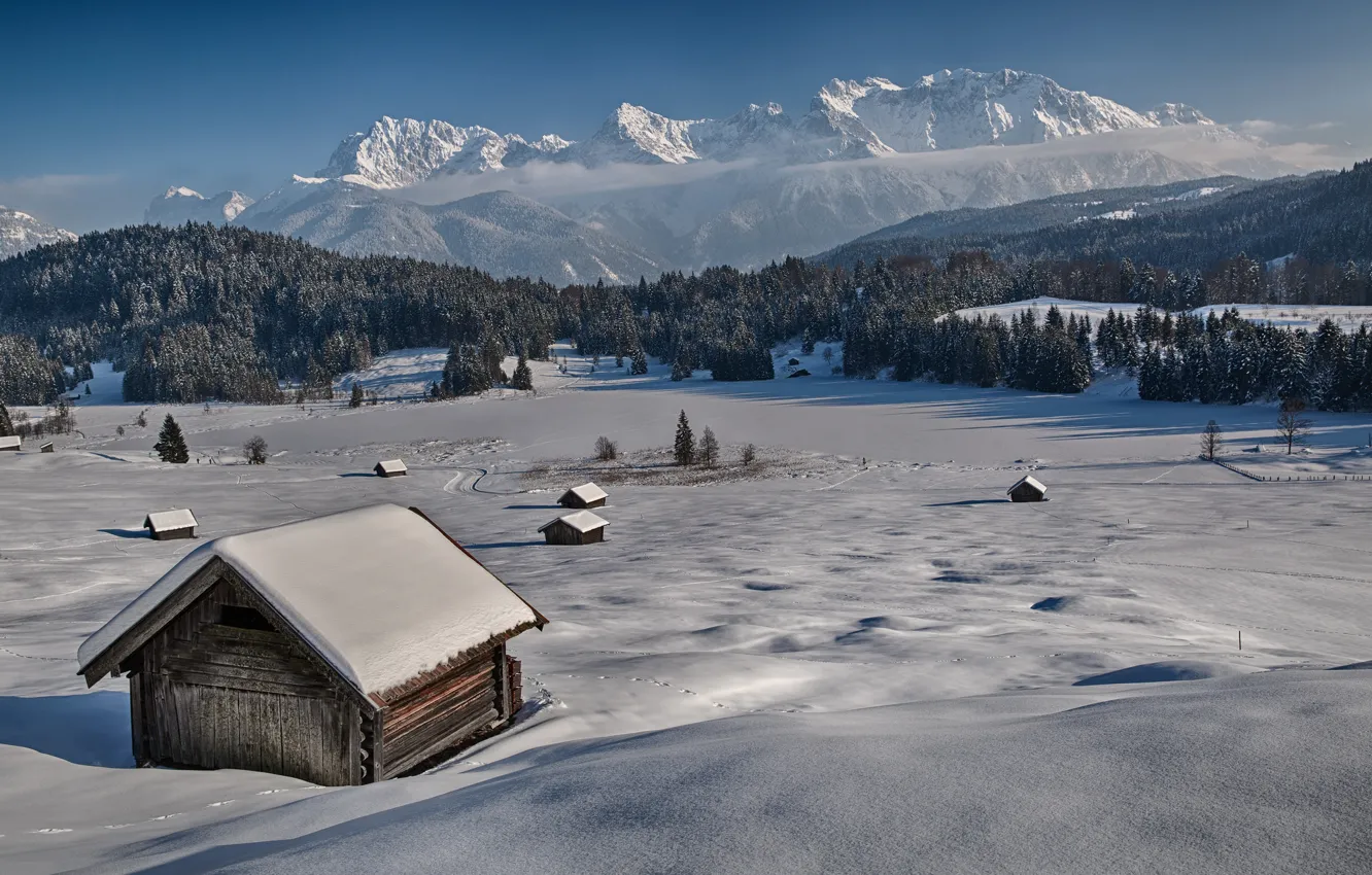 Photo wallpaper winter, snow, trees, mountains, slope, Bayern, Alps, Germany