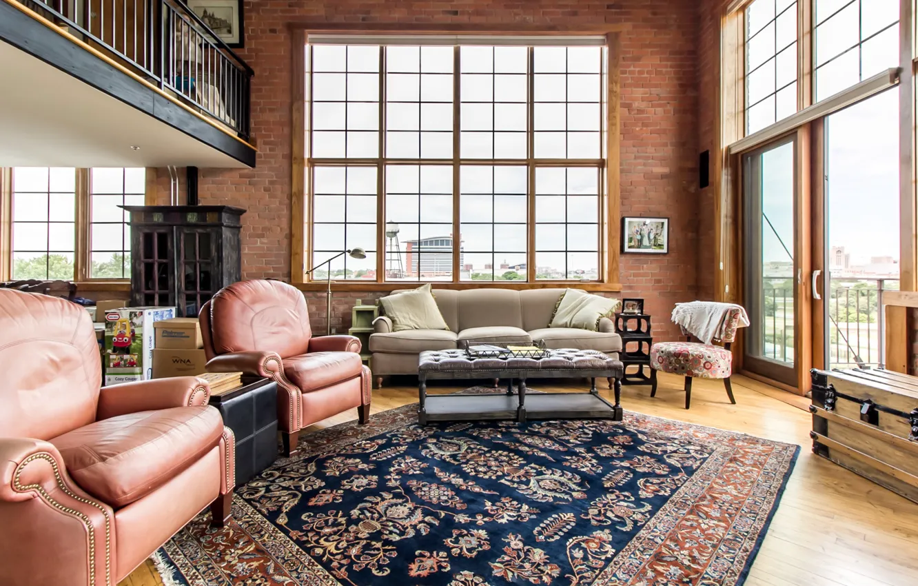 Photo wallpaper design, interior, living room, Detroit, Loft, Grinnell Place