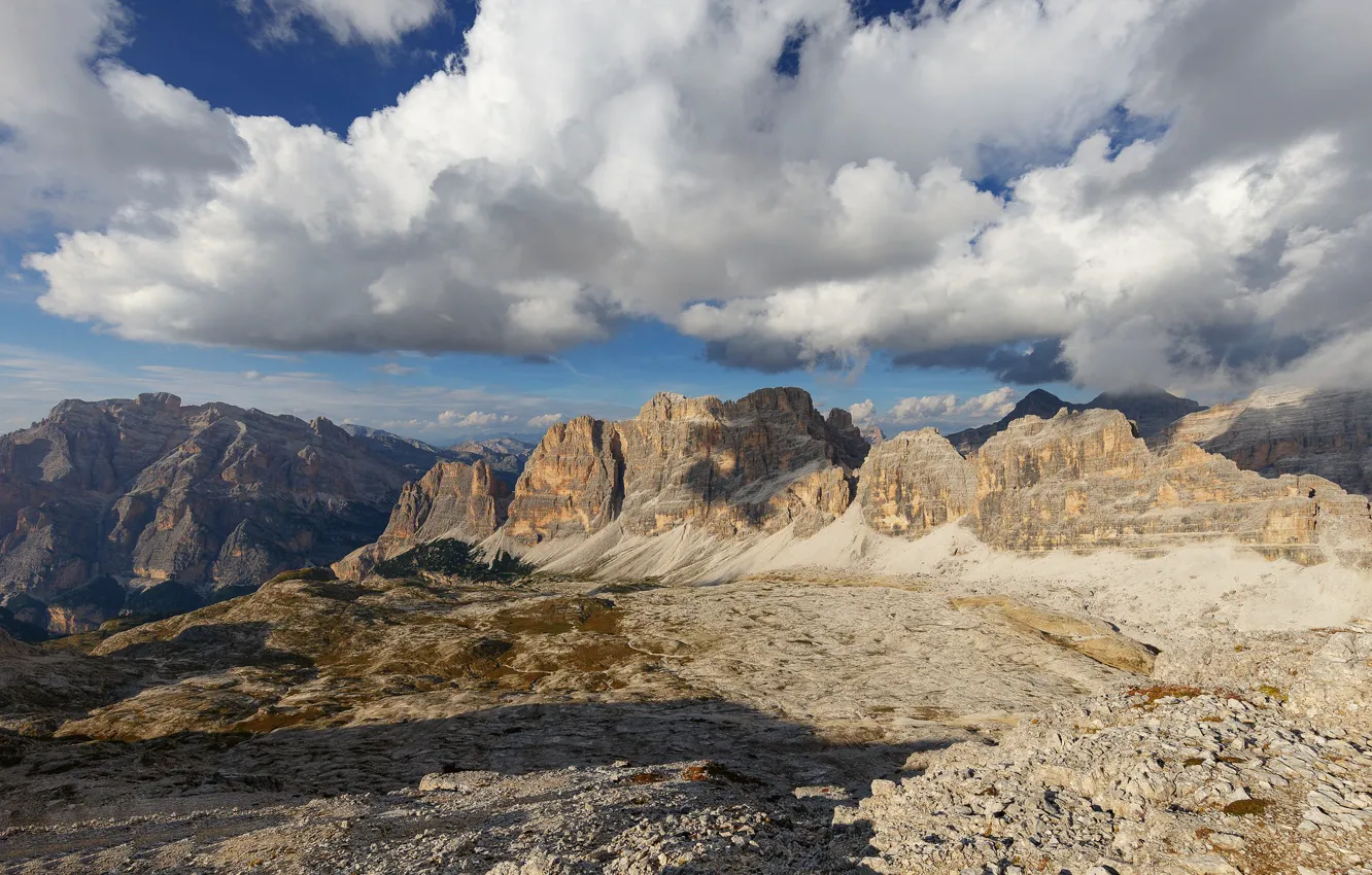 Photo wallpaper the sky, clouds, mountains, Italy, The Dolomites, Dolomiti