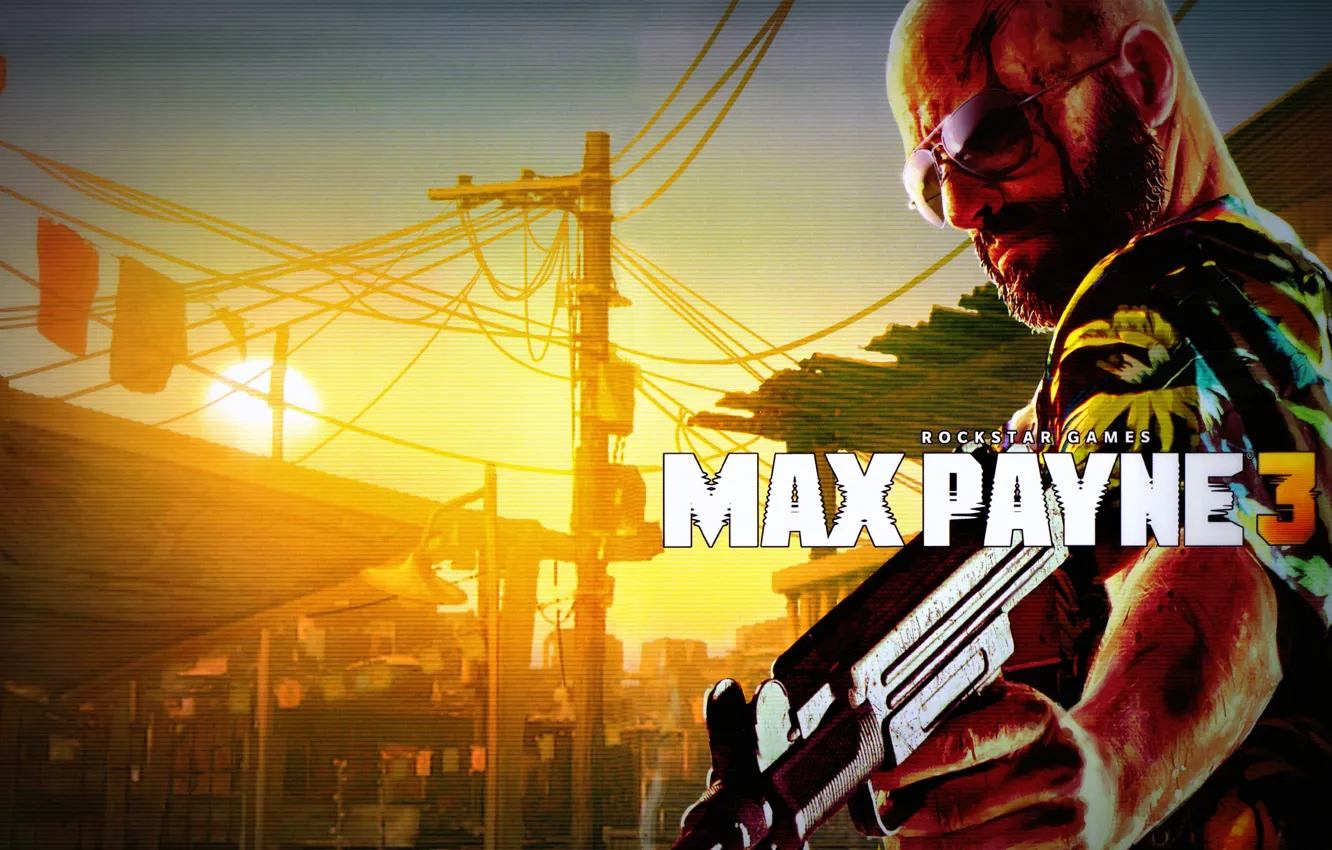 Photo wallpaper weapons, blood, glasses, bald, Uzi, Max Payne 3, Rockstar Games, the gun