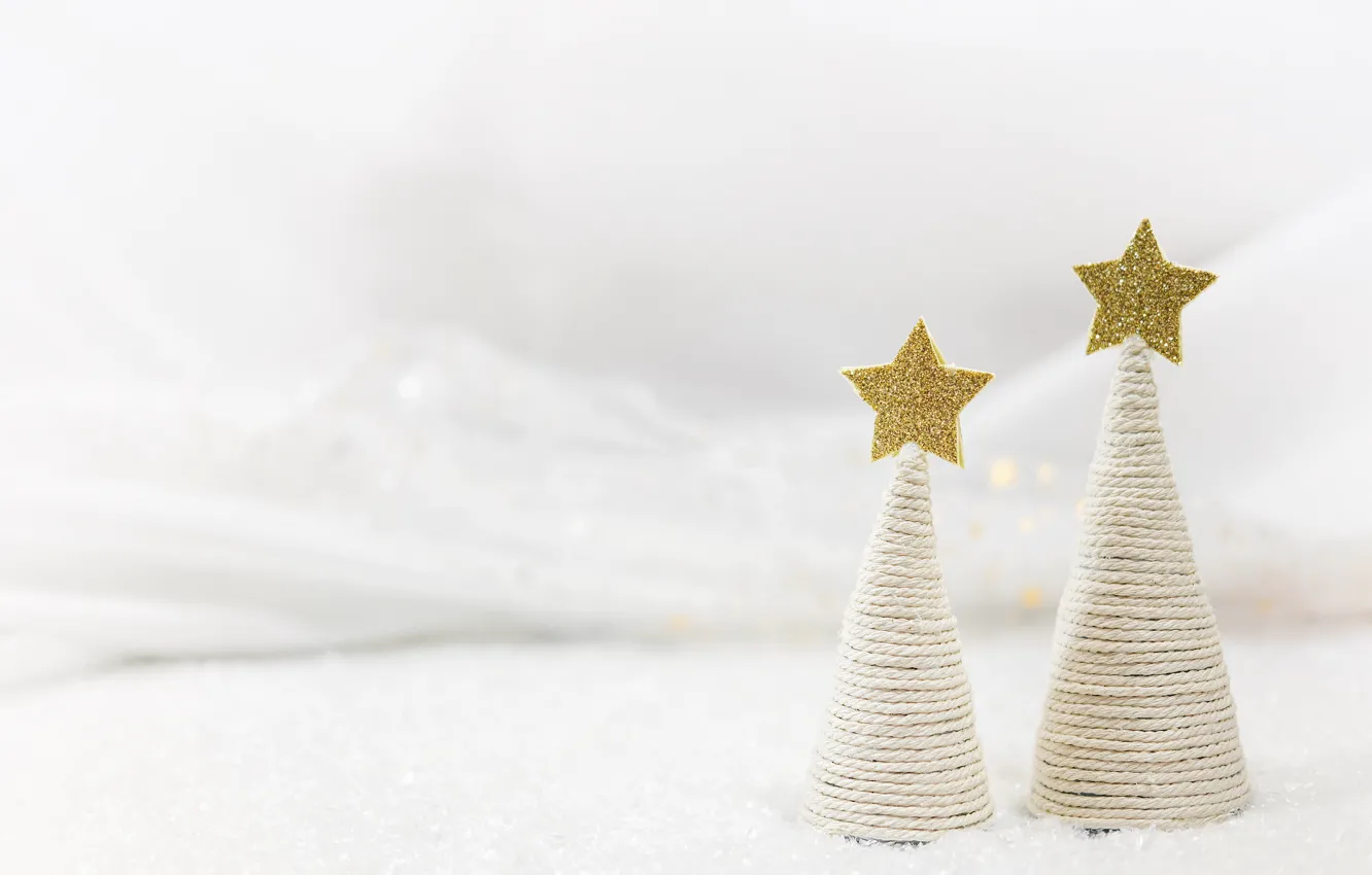 Photo wallpaper winter, stars, snow, toy, two, new year, rope, Christmas