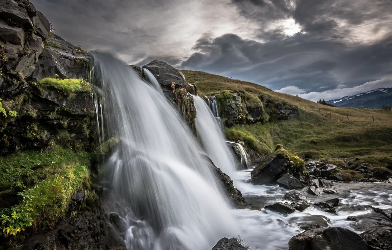 Photo wallpaper nature, rocks, waterfall
