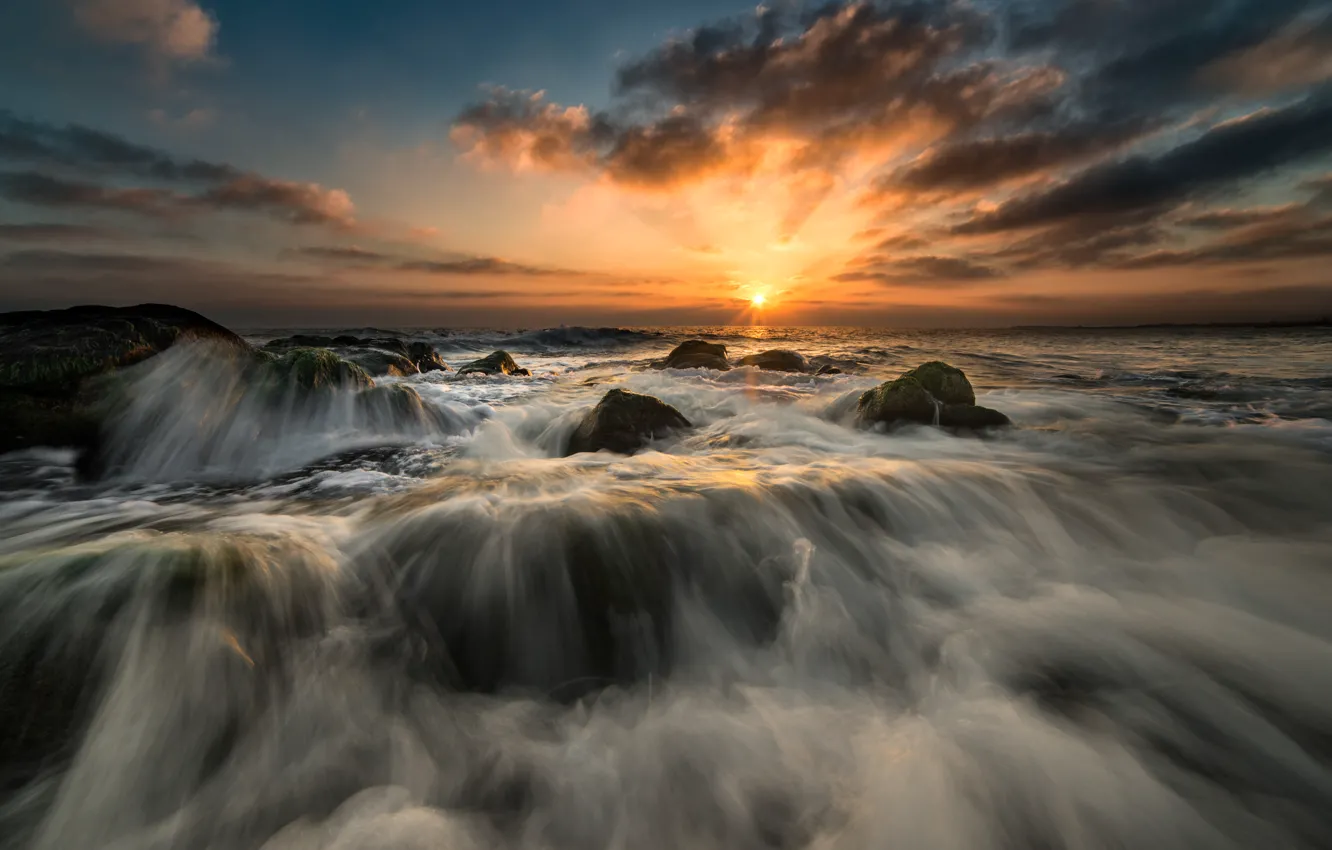 Photo wallpaper sea, wave, morning, waves, sea, morning