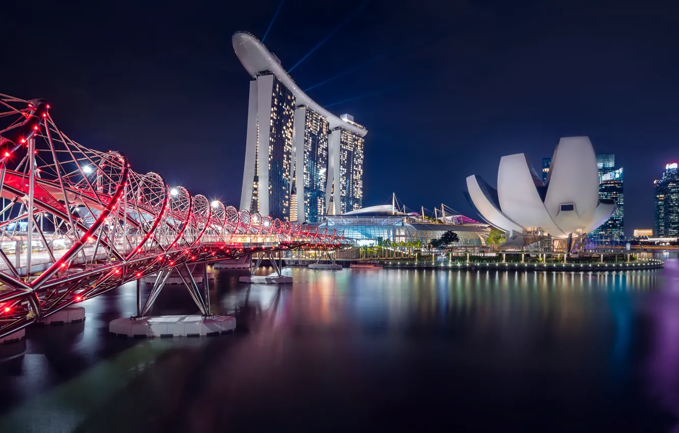 Photo wallpaper night, bridge, the city, Singapore