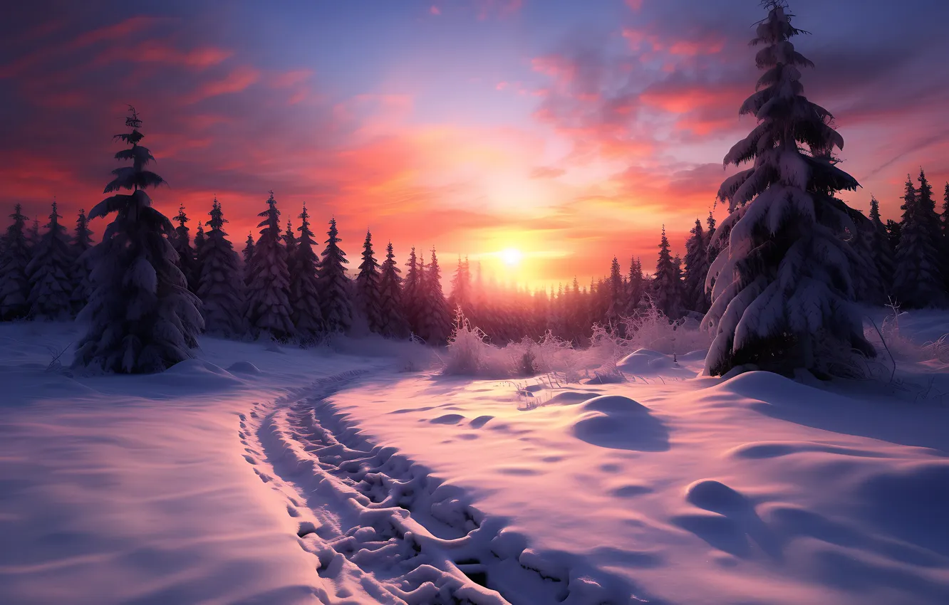 Photo wallpaper winter, forest, snow, mountains, tree, forest, winter, snow