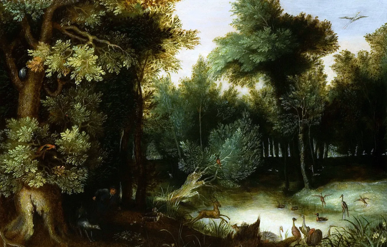 Photo wallpaper picture, Jan Brueghel the elder, Forest Landscape with a Hunter