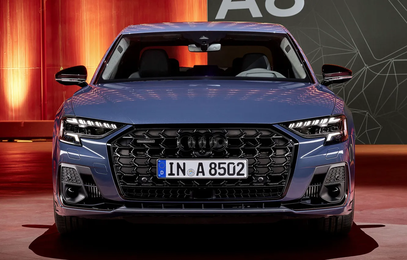 Photo wallpaper Audi, sedan, grille, exterior, Executive class, 2021, Audi A8 S Line