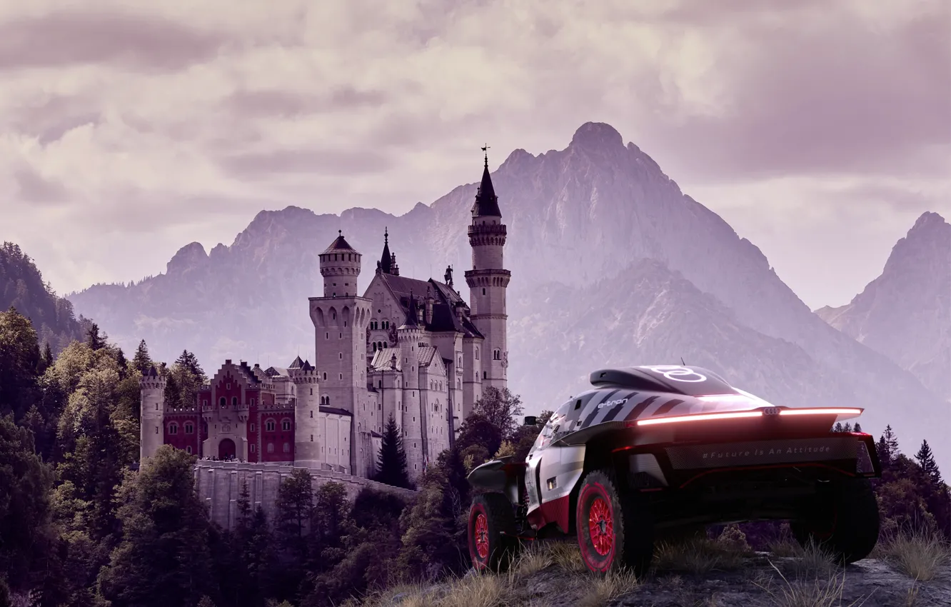 Photo wallpaper Audi, Mountains, Rocks, Trees, Germany, Forest, Castle, Bayern