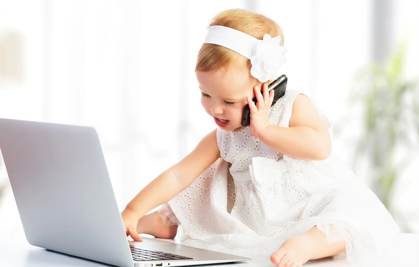 Photo wallpaper with, baby, laptop, phone