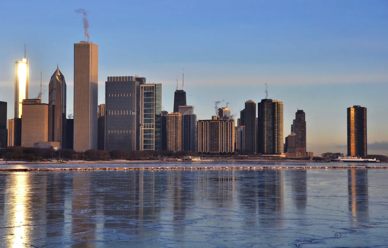 Photo wallpaper winter, the city, Chicago, Illinois, panorama