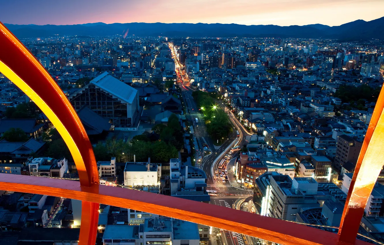 Photo wallpaper the city, lights, height, home, the evening