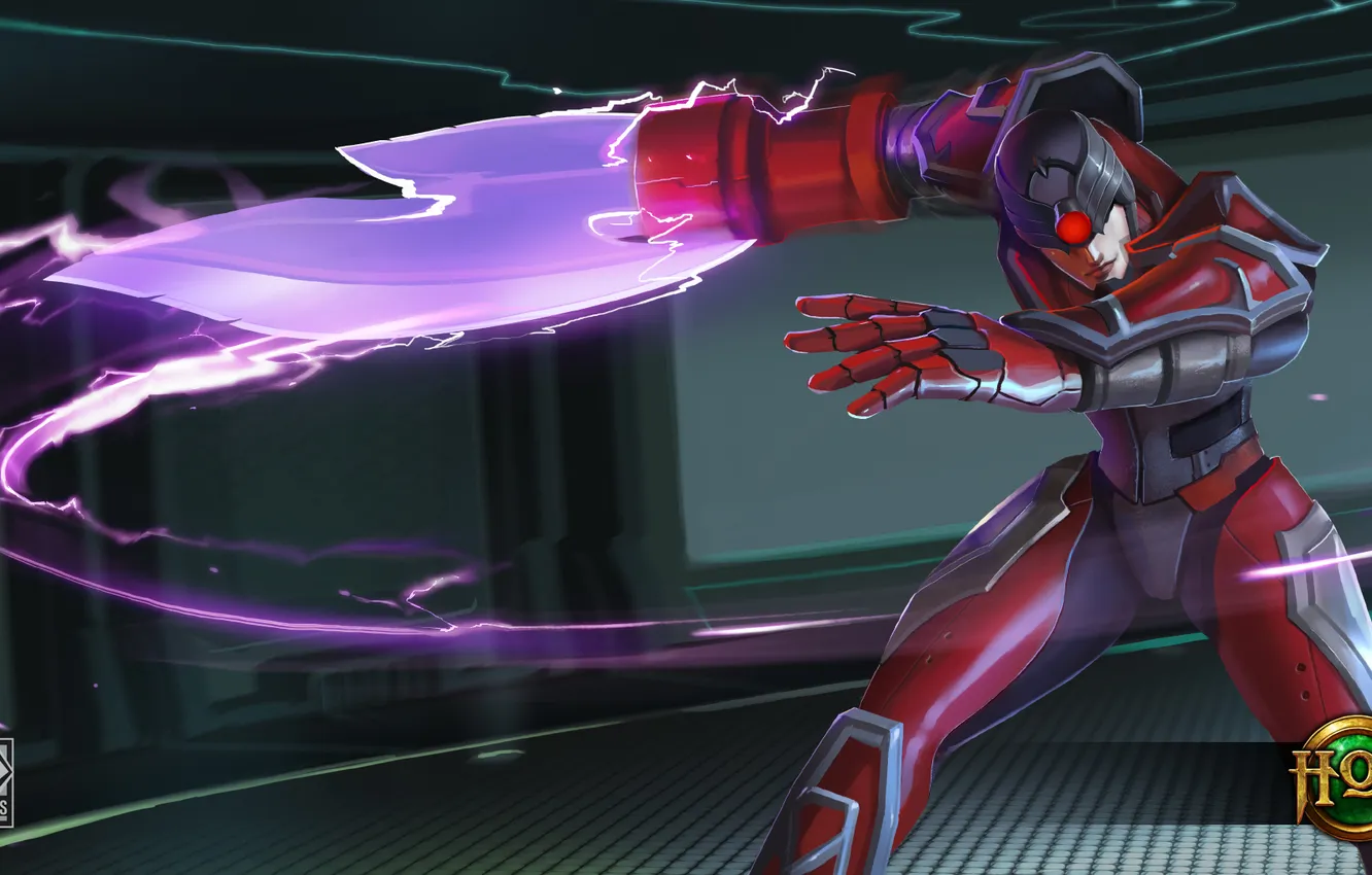 Photo wallpaper energy, girl, sword, helmet, armor, Heroes of Newerth, gauntlet, Ussuri