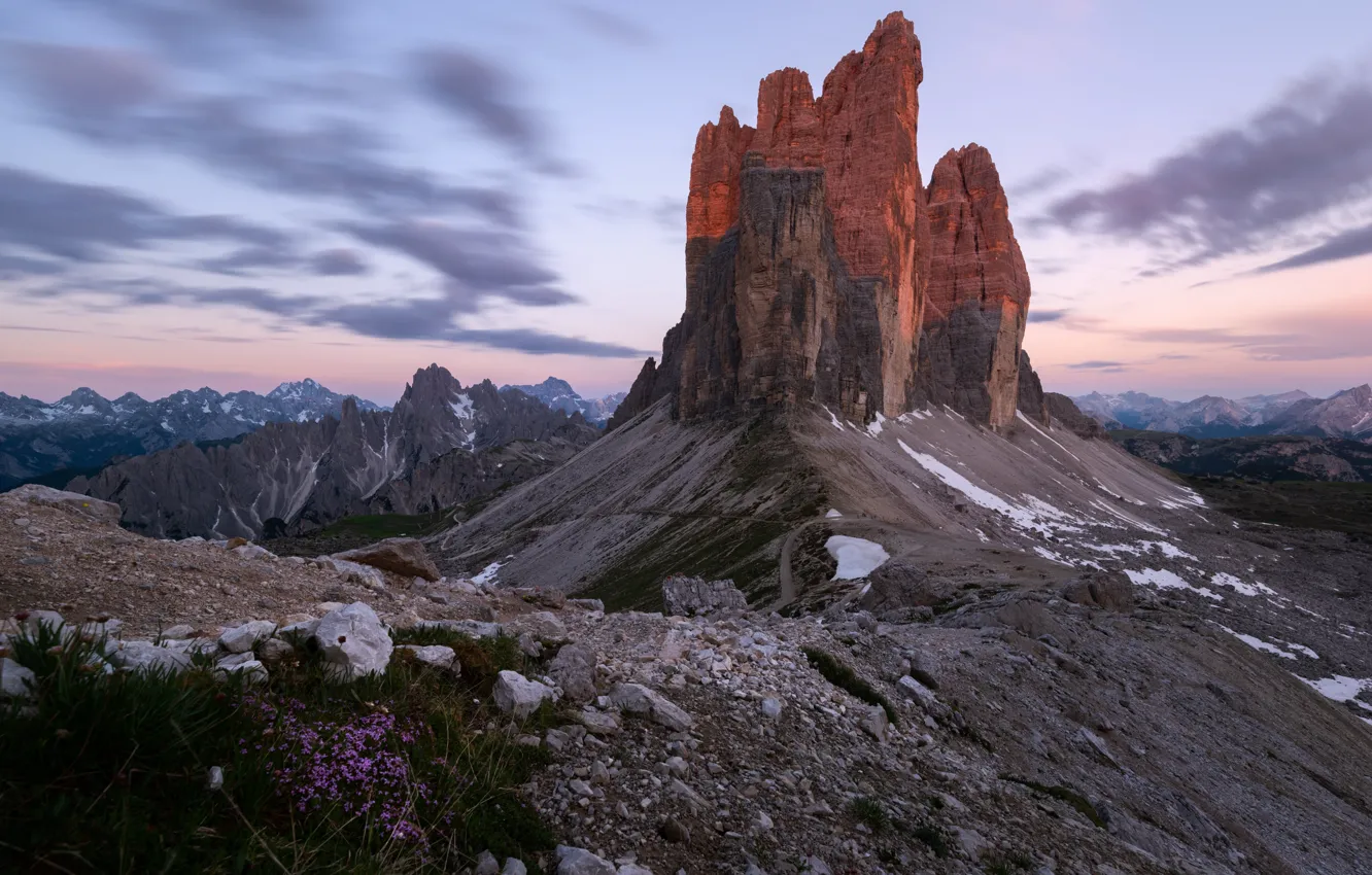 Photo wallpaper mountains, Italy, The Dolomites, The peaks of Lavaredo