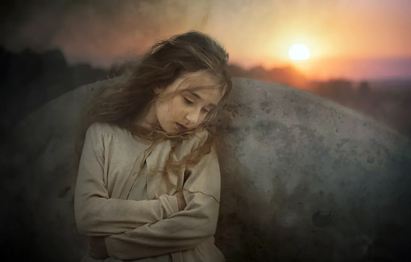 Photo wallpaper sunset, portrait, girl