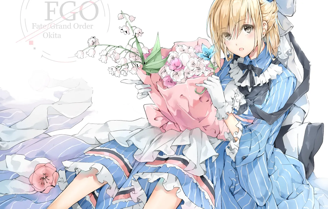 Photo wallpaper girl, flowers, art, lilies of the valley, the saber, Fate / Grand Order