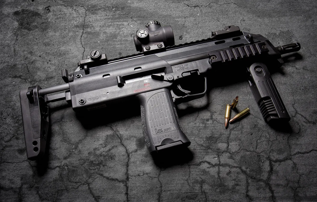 Wallpaper weapons, background, machine, cartridges, Heckler & Koch MP7 ...