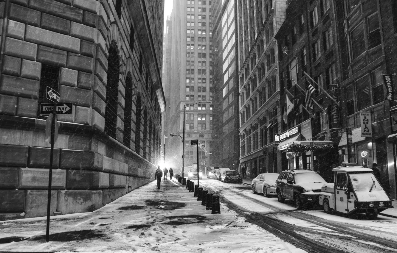 Photo wallpaper USA, United States, New York, NYC, New York City, winter, snow, people