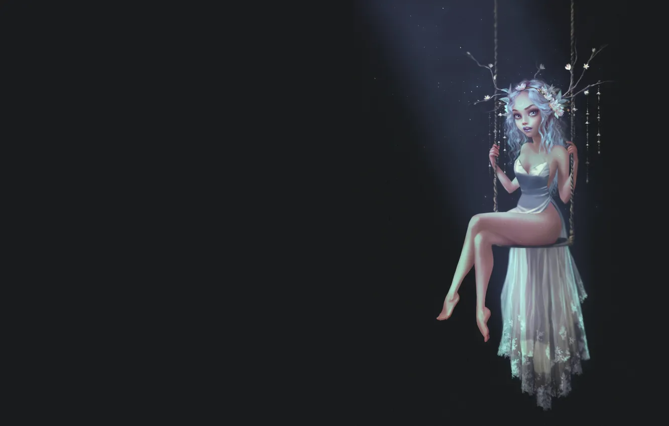 Photo wallpaper girl, swing, fairy, fantasy, art, Pauline Voss, Moonlight Fairy